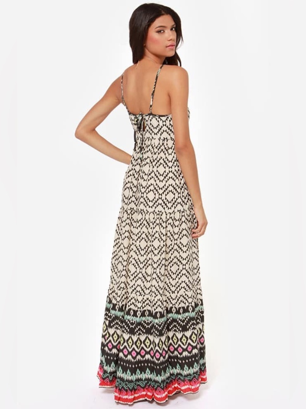 Billabong Brighter Than Black and Beige Print Maxi Dress NWT - Picture 5 of 9